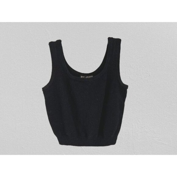 St. John Black Knit Tank Top Sleeveless Scoop Neck Womens Size S - Picture 2 of 9